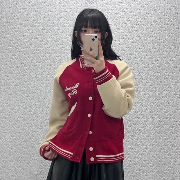 빈티지 레트로 하이틴 00's 버건디 울 바시티 자켓 M C11635