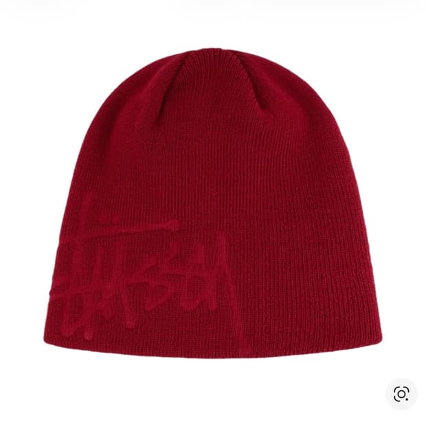 스투시 디보스드 스탁 로고 비니 딥 레드