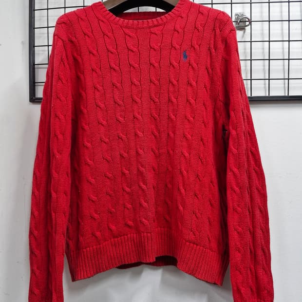 100L 폴로랄프로렌 케이블 니트 레드.