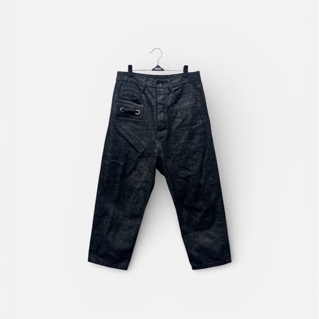 릭오웬스 블랙 데님 코팅 크롭진 17시즌  30인치