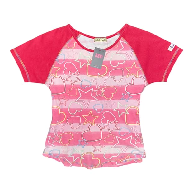 JOKY☆GAL 조키걀 하트별 패턴 나그랑 반팔티 키치갸루펑크