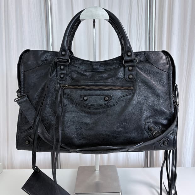 발렌시아가 시티 모터백 블랙 미디움