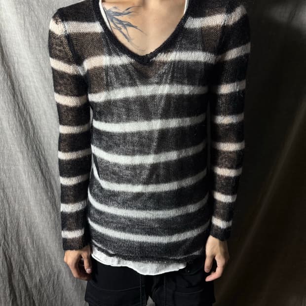 Sheer vneck Stripe Knit