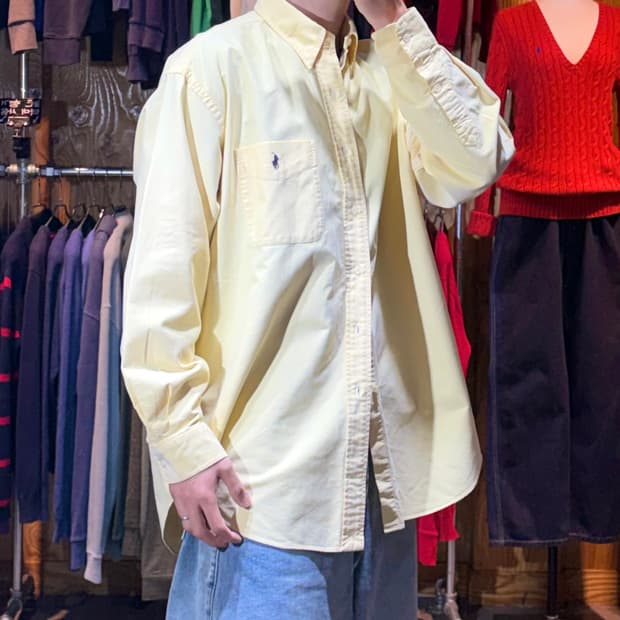 L 폴로랄프로렌 BIG SHIRT 원포켓 옐로우 코튼 셔츠