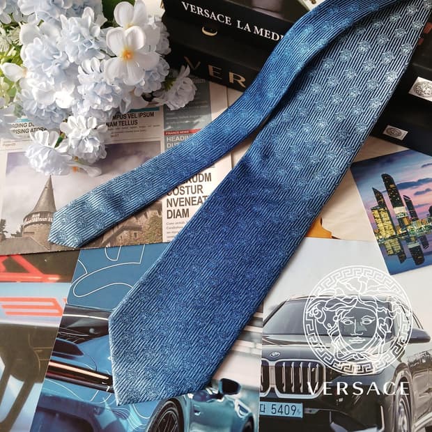 지아니 베르사체 실크 블루 텍스처 넥타이 9.5cm B등급 A19391
