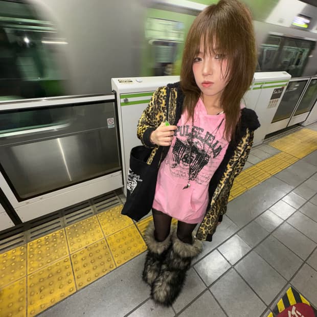 갸루 호피 후드집업 