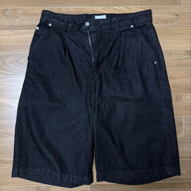 유스 Wide Half Denim Pants - Washed Black