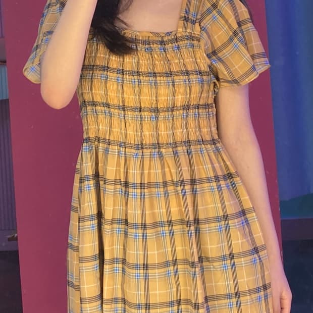 패턴 겨자색 원피스 S