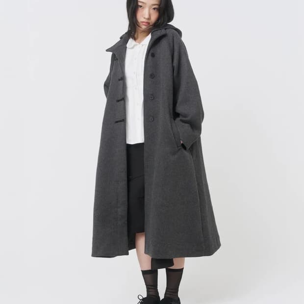 미세키서울 후드 롱 더플 코트 차콜