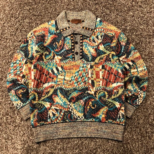 미쏘니 울 멀티컬러 패턴 카라 니트 스웨터