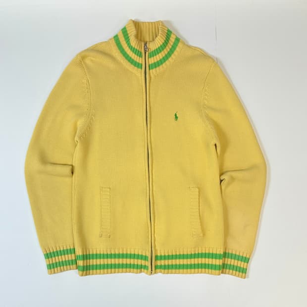 폴로 2way 니트 레몬 풀집업 L