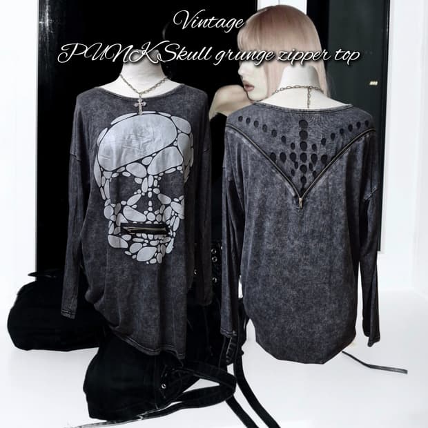Vintage PUNK Skull grunge zipper top