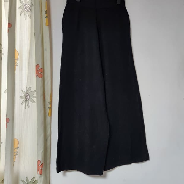 블랙 와이드 니트 밴딩 팬츠 S