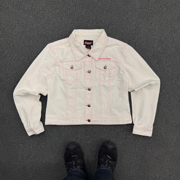 Johnny Blaze 빈티지 여성 y2k 핑크스티치 화이트데님