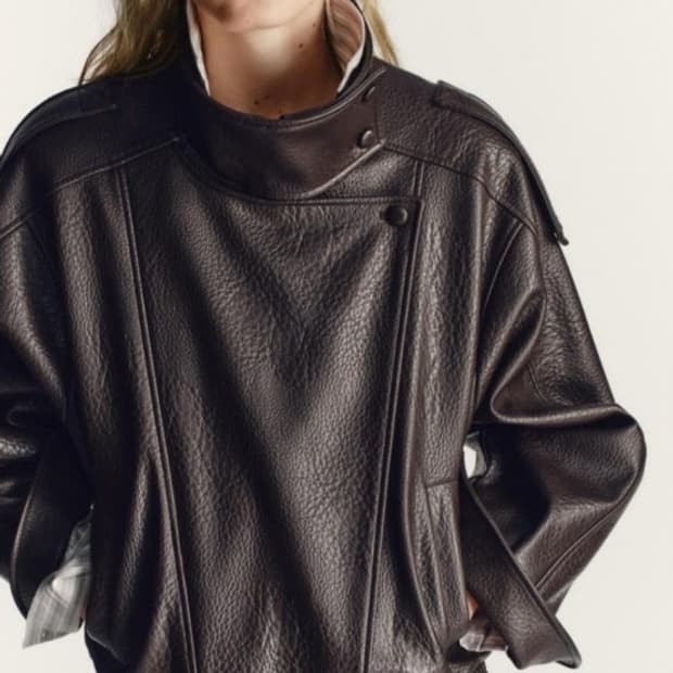 자라 페이크 레더 자켓 브라운 M