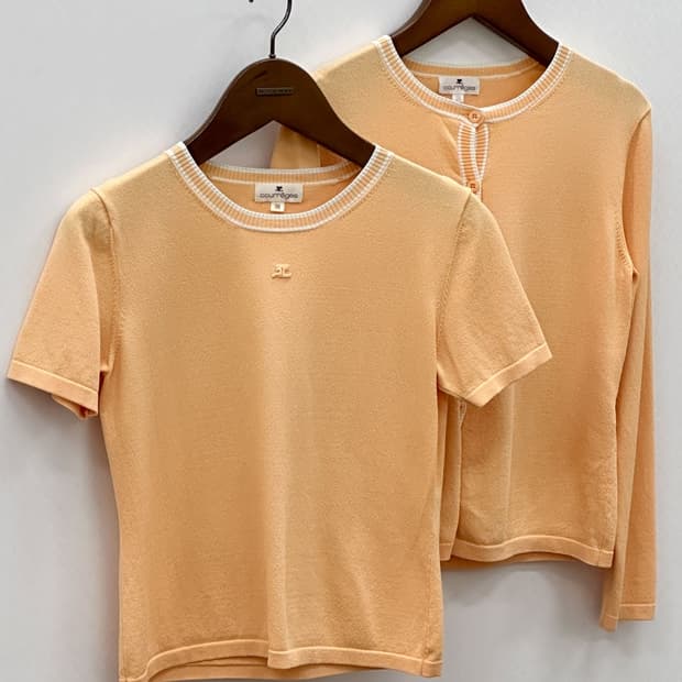 courreges / 꾸레쥬 코랄 오렌지 니트 & 가디건 세트