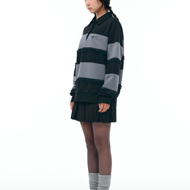 RUFFLE POLO TOP [DUSTY BLUE]