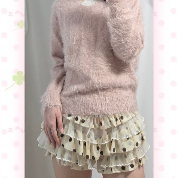 핑크 헤어리 V넥 니트