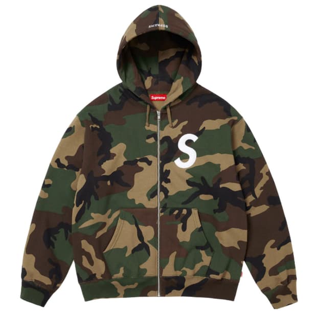 슈프림 S 로고 집업 후드 스웨트셔츠 우드랜드 카모 - 25FW
