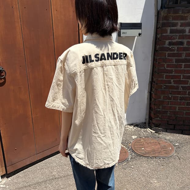 Jil Sander 미니멀 캔버스 코튼 셔츠 L