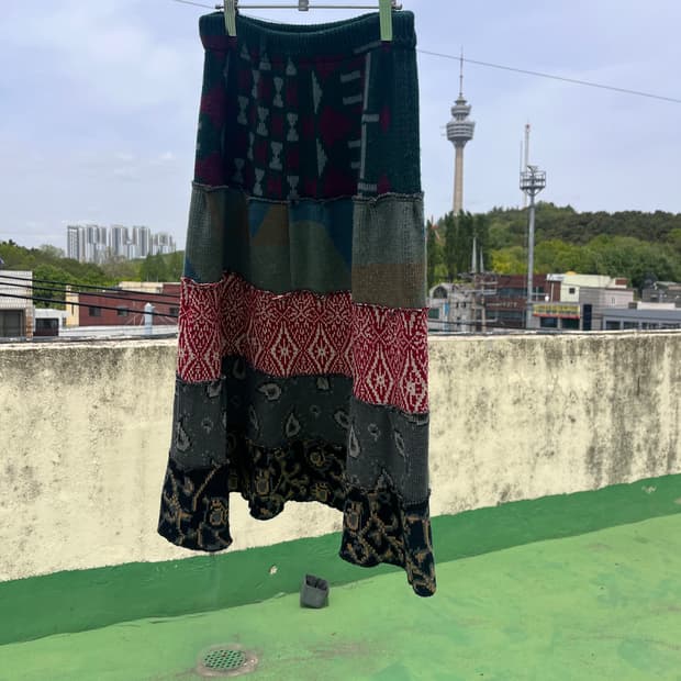 Vinatage Patchwork Knit maxi skirt