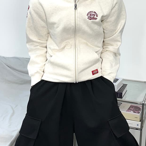 디키즈 버건디 오트밀 후드집업 S