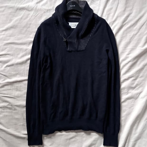 마르지엘라 원 버튼 카라 울 니트