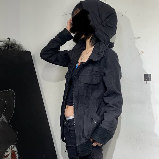 일본빈티지 Azul 블랙 빅후드 3D 포켓 고딕 텍티컬 펑크 자켓 M