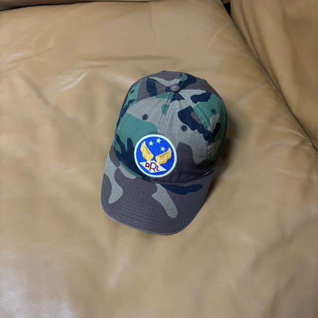 RRL 더블알엘 랄프로렌 폴로 윙로고 6패널 볼캡 모자 우드랜드 카모