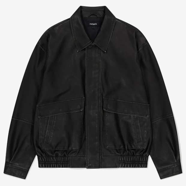 WASHED FAUX LEATHER BLOUSON BLACK|레더자켓