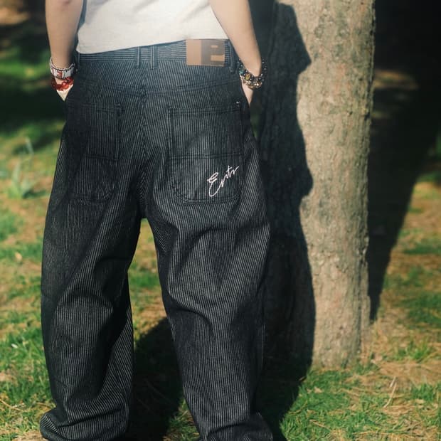 Stripe Denim Pants Black (L)