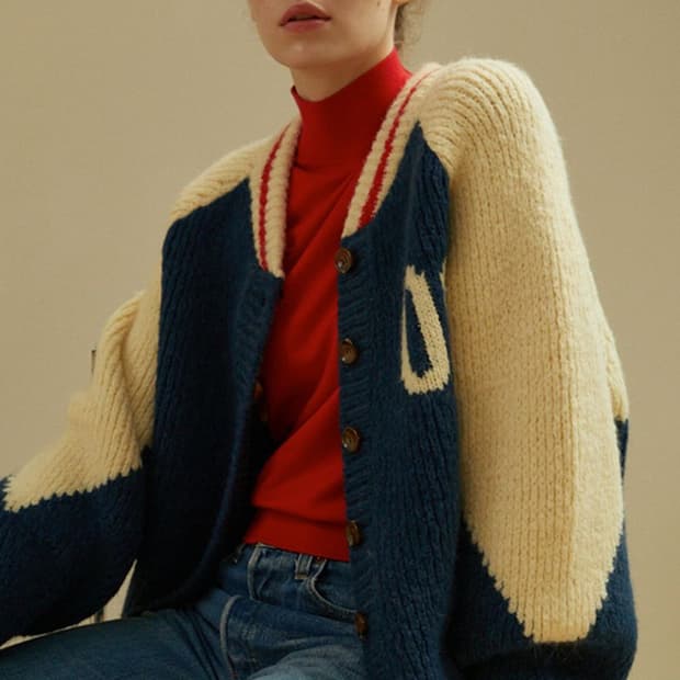 그린버터 바시티 알파카 니트 가디건