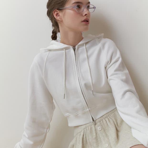 리엘 크롭 후드집업 화이트