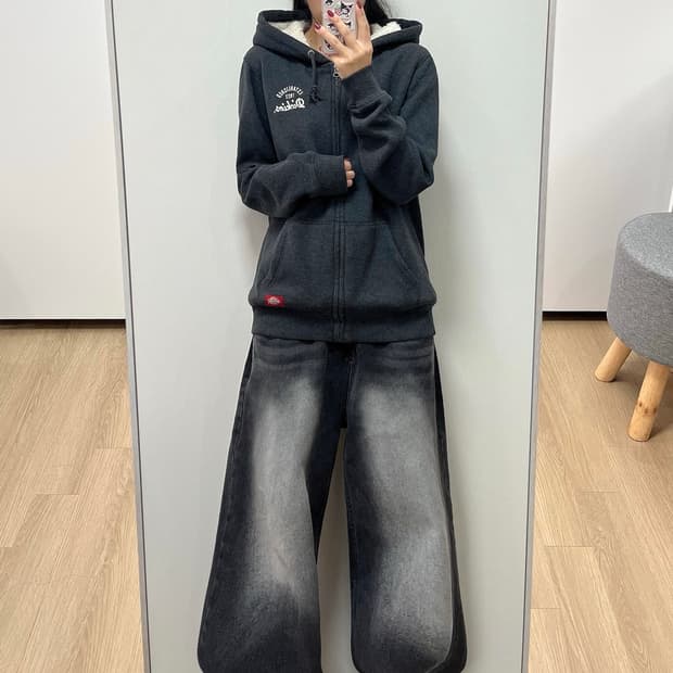 디키즈 자수로고 셰르파 양털안감 후드집업