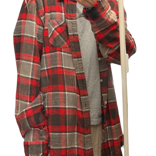 R13 로우 엣지 플레이드 셔츠