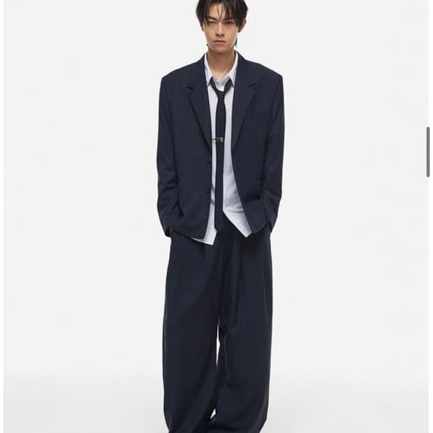 DNSR 멀티 스트라이프 싱글 블레이저 & 커브드 슬랙스 셋업