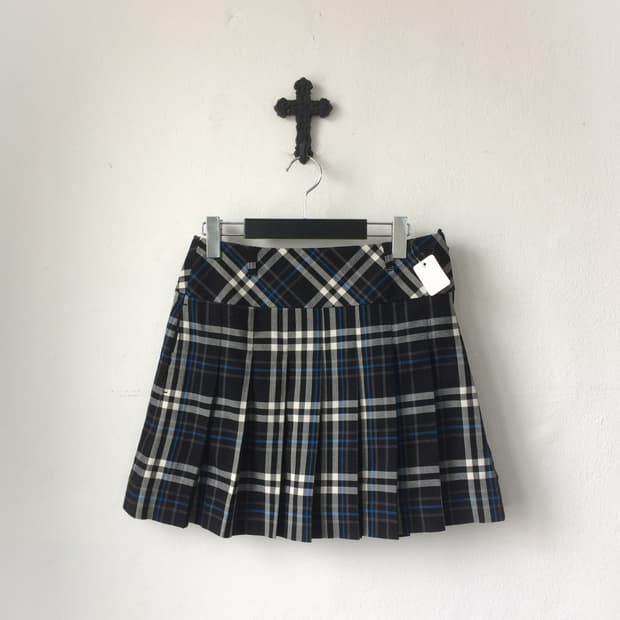 Check pattern pleats mini skirt
