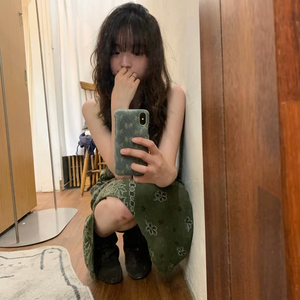 빈티지 슬리브리스 롱 원피스 페이즐리 패턴 디테일 그린 k72