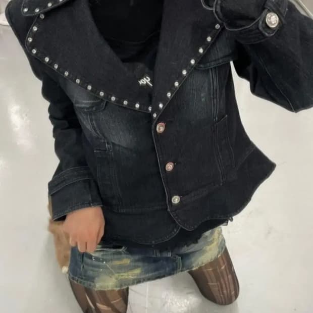 빈티지 펑크 데님 라이더 자켓 고스룩 나나깔
