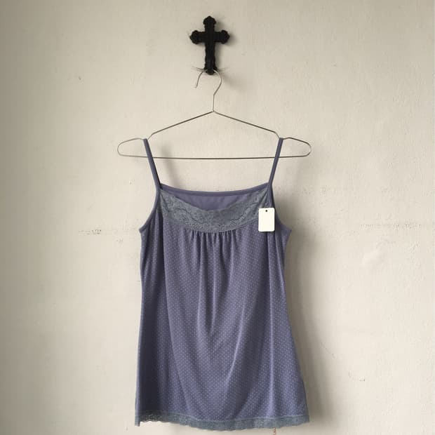 Lace trimming dot pattern sleeveless