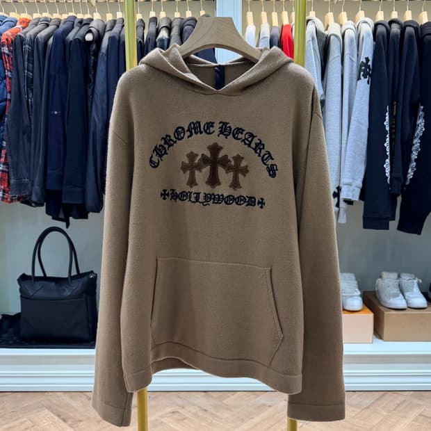 L사이즈 / 트리플 크로스 스웨이드 패치 캐시미어 후드티 베이지