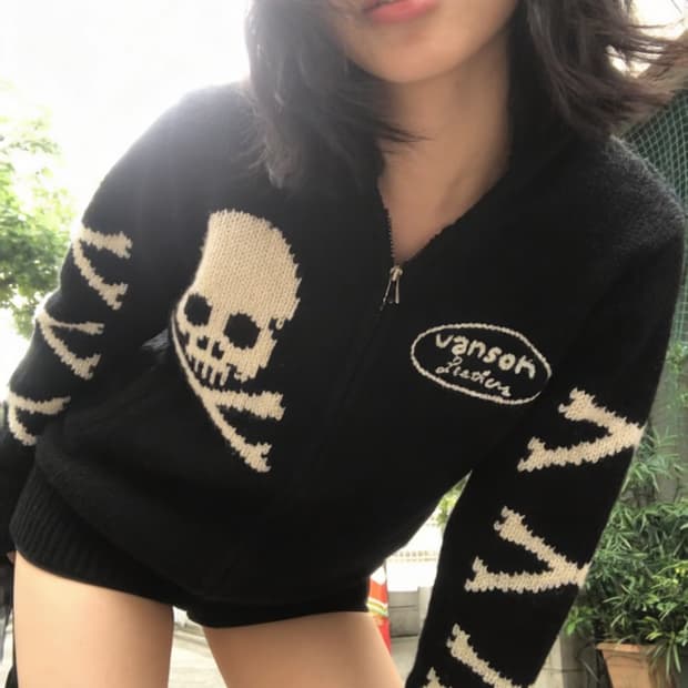 밴슨 레더스 스컬 니트 집업