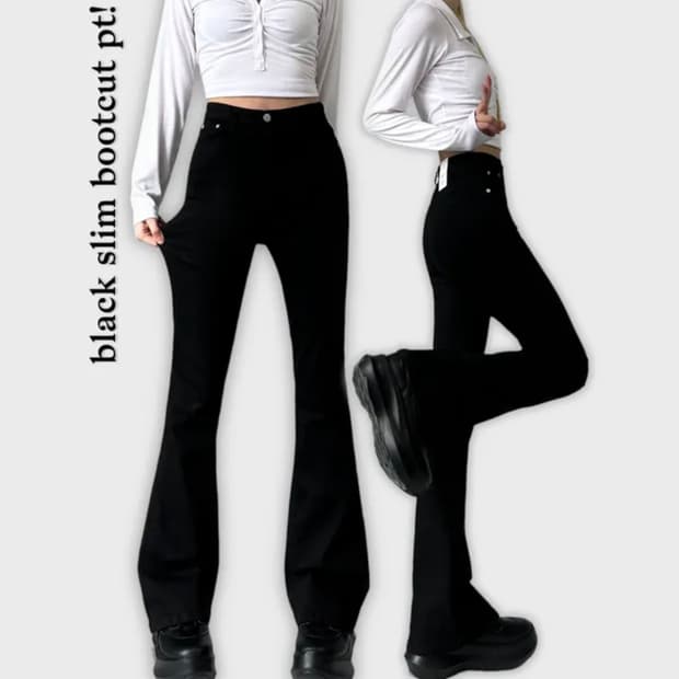 미오 블랙 슬림 부츠컷 팬츠 M