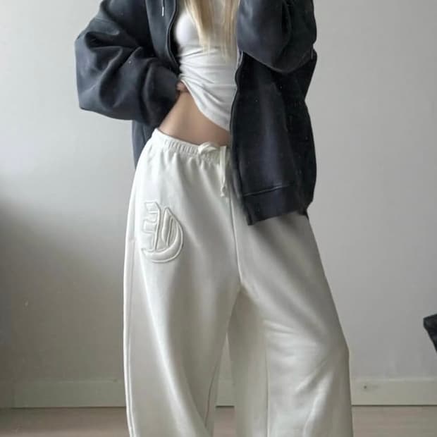 니들 ertr applique jogger pants 화이트 M