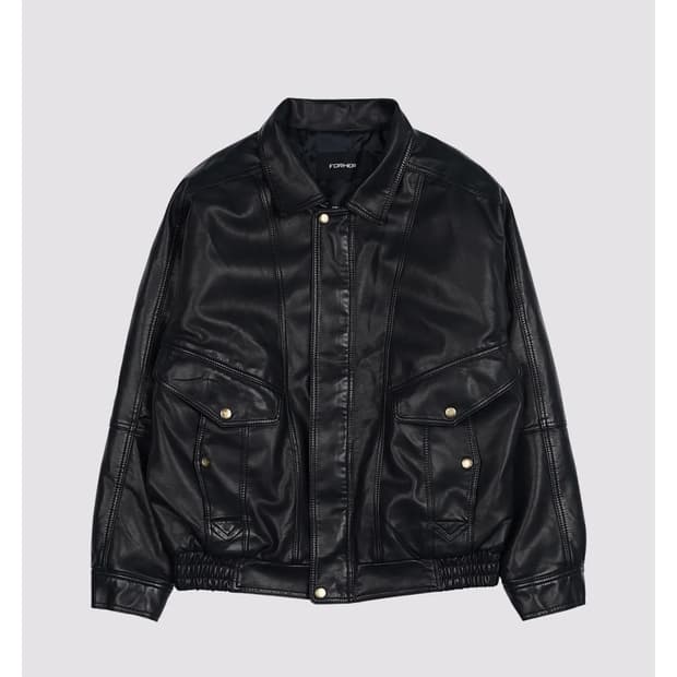 포허 forher 레더 패딩 점퍼 자켓 빈티지 블랙