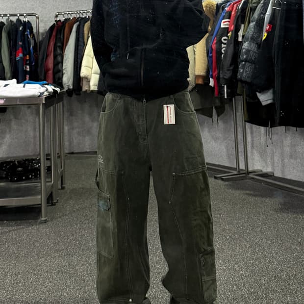 트래블 카키 카고 와이드 팬츠 B4372