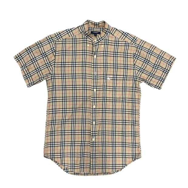 버버리 헨리넥 기마로고 체크셔츠(S)