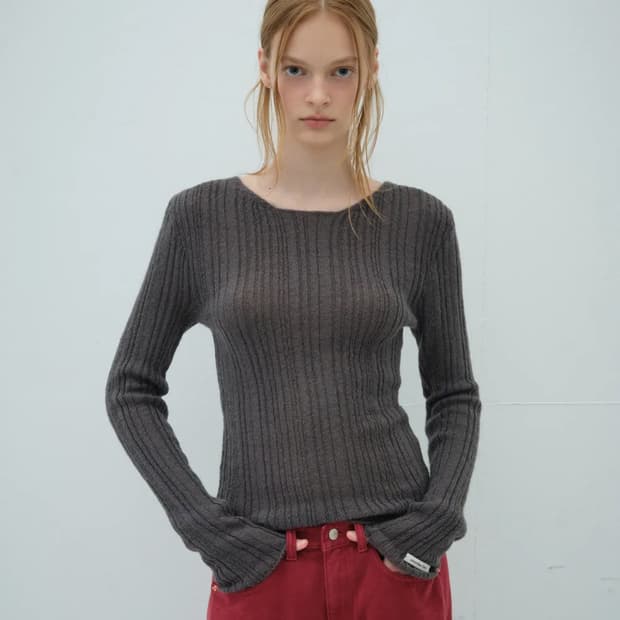 오버듀플레어 모헤어 니트 탑 차콜 