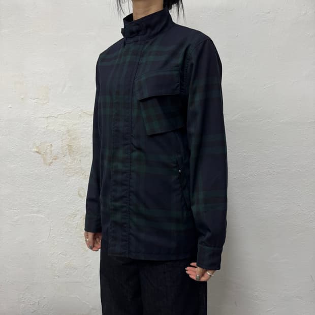 히스테릭글래머 네이비 그린 믹스컬러 체크 패턴 집업 하프 코트 자켓