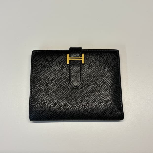 에르메스 베안 반지갑 블랙 금장